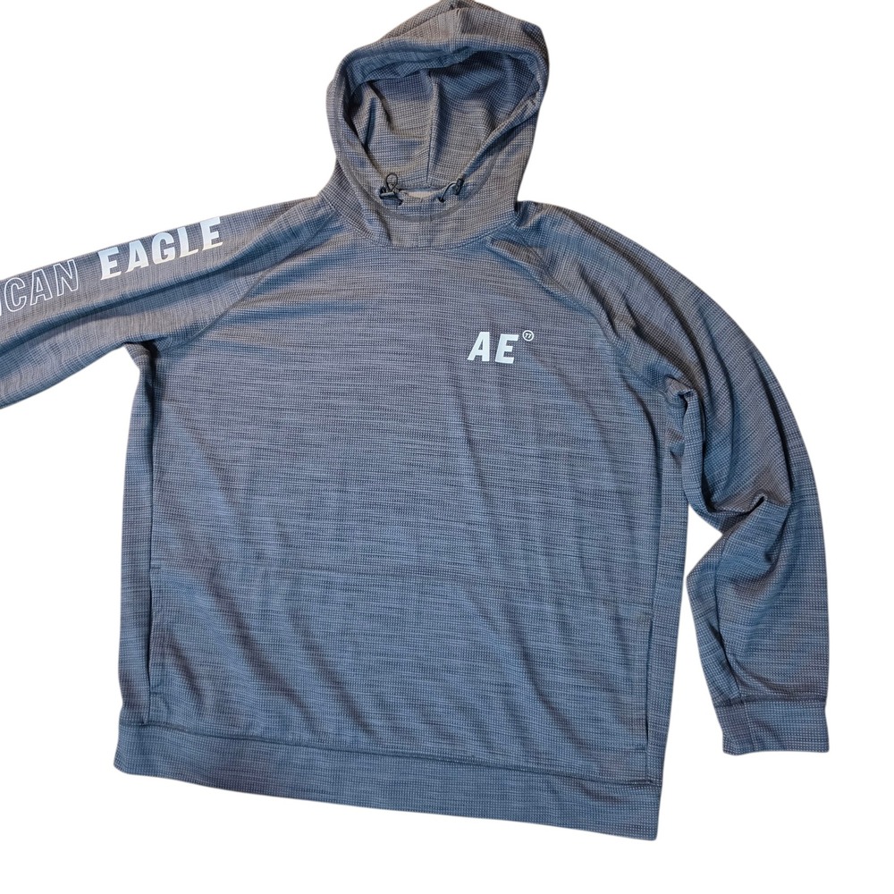 American Eagle Flex Hoodie‎ Mens XXXL Grey Textured Pullover Activewear Logo